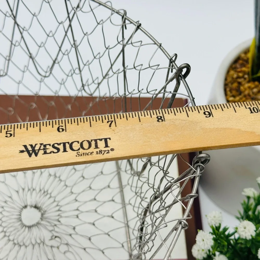 Vintage Wire Mesh Egg Basket Collapsible Silver Metal Kitchen Decor